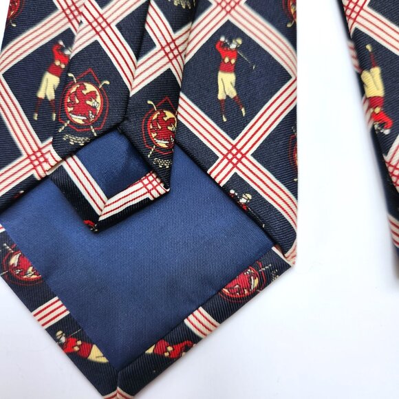 Milano Immagine Golf Necktie Men's Novelty Golfer and Crest Tie Blue White Red - Picture 6 of 6